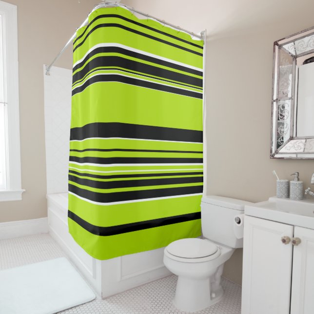 Complex Stripes - Lime Green Shower Curtain (In Situ)