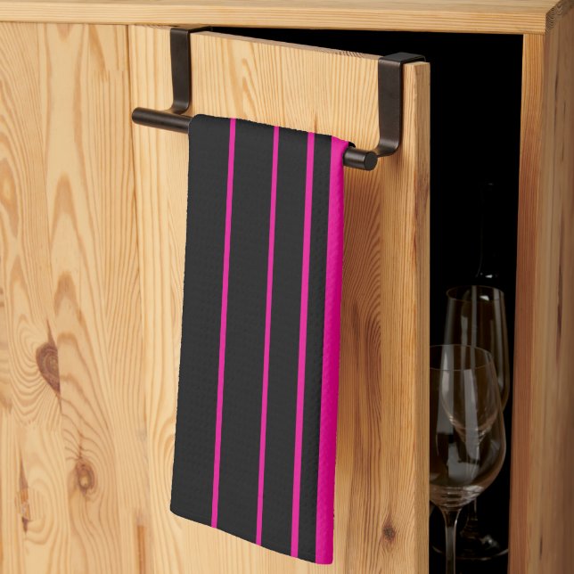 Complex Stripes - Magenta and Black Tea Towel (Thirds Fold)