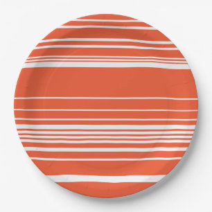 Complex Stripes - Orange and White Paper Plate