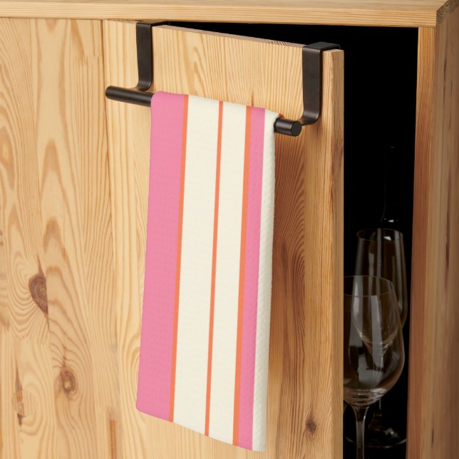 Complex Stripes - Pink, Orange and Cream  Tea Towel (Thirds Fold)