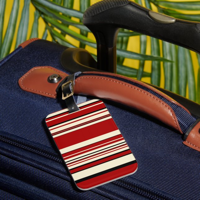 Complex Stripes - Red & Cream Luggage Tag (Front Insitu 1)