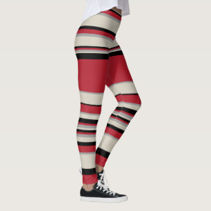 Complex Stripes - Red, Grey, Black and Bone White Leggings