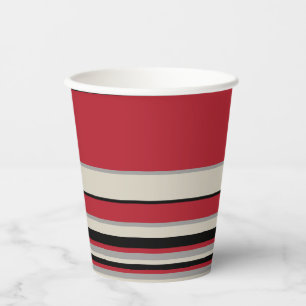 Complex Stripes - Red, Grey, Black and Bone White Paper Cups