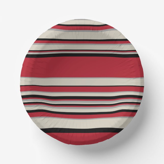 Complex Stripes - Red, Grey, Black and Bone White Paper Plate (Front)