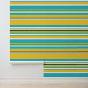 Complex Stripes - Turquoise and Yellow Wallpaper