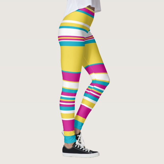 Complex Stripes -Turquoise, Yellow, Pink and White Leggings (Right)