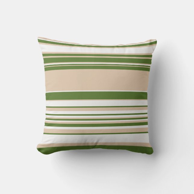 Complex Stripes - White, Sand and Palm Green Cushion (Front)