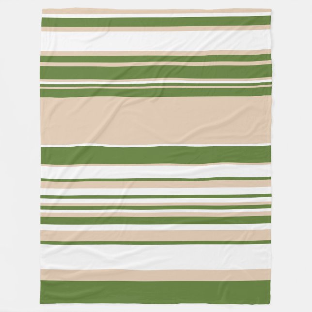 Complex Stripes - White, Sand and Palm Green Fleece Blanket (Front)