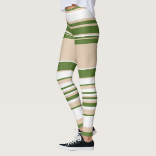 Complex Stripes - White, Sand and Palm Green Leggings