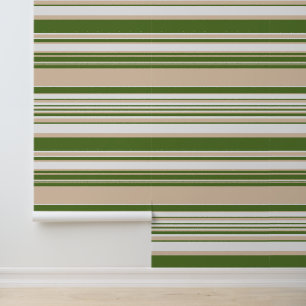 Complex Stripes - White, Sand and Palm Green Wallpaper