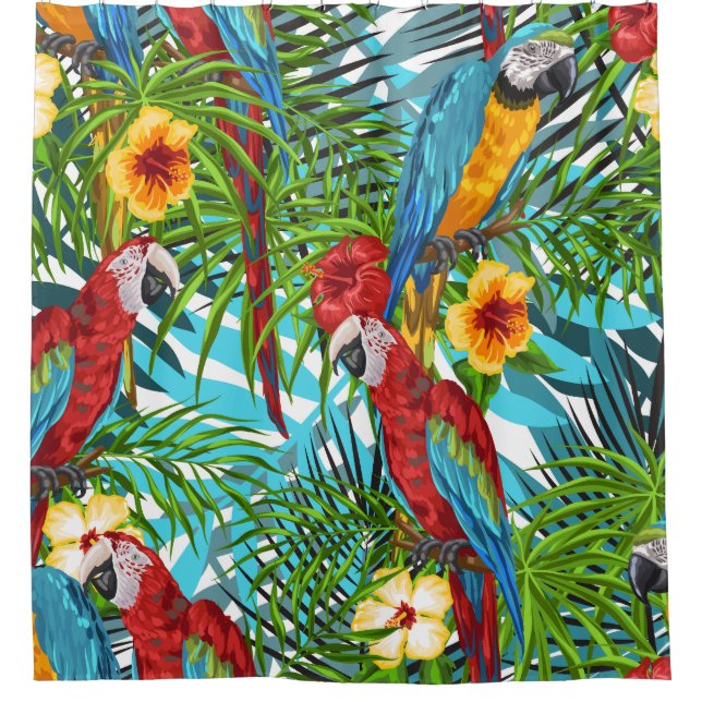 Complicated background tropical forest floral leaf shower curtain (Front)