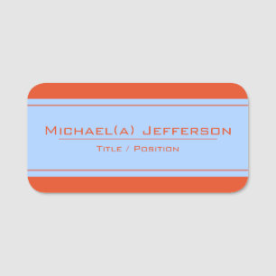 Complimentary Shades: Red Orange & Cornflower Blue Name Tag