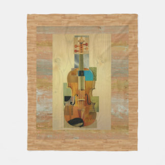Composed Violin on Wood Panel Effect Background Fleece Blanket