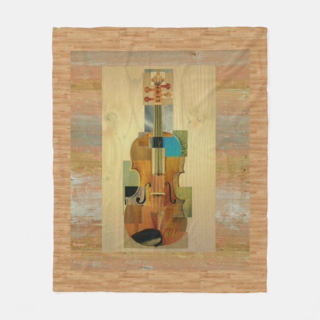 Composed Violin on Wood Panel Effect Background Fleece Blanket (Front)