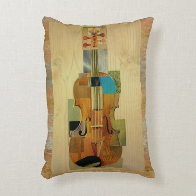 Composed Violin Wood Grain Effect Decorative Cushion (Front(Vertical))