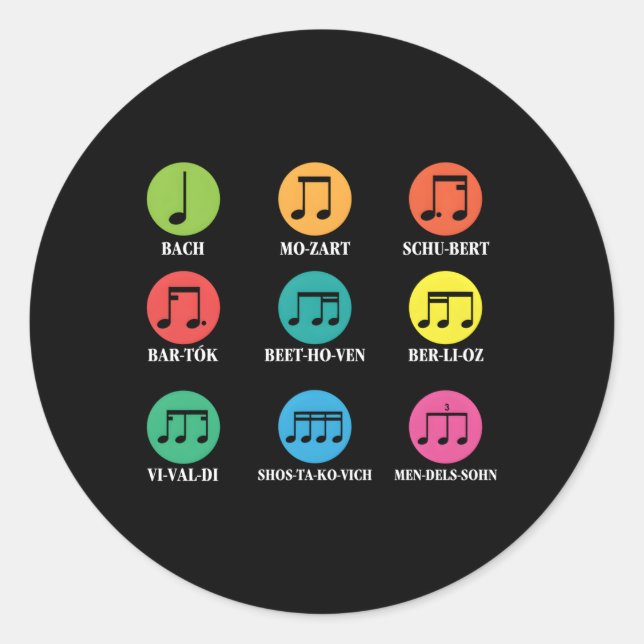 Composers Al Music Musical Notes Classic Round Sticker (Front)