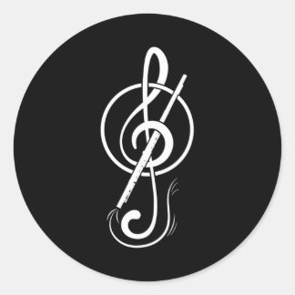 Composers clef flute classic round sticker
