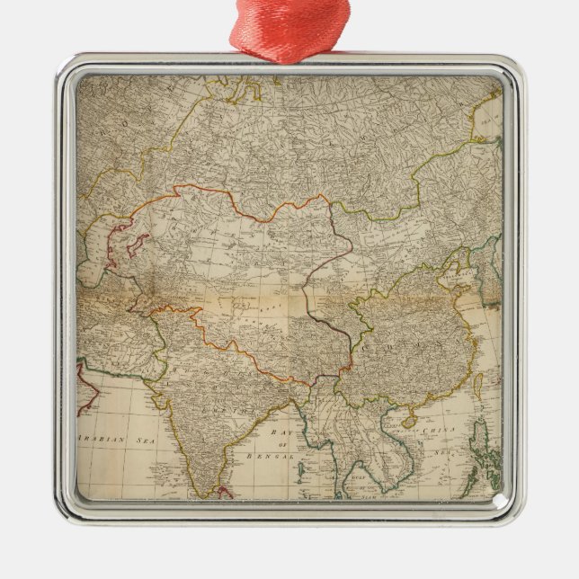 Composite Asia hand coloured map Metal Tree Decoration (Front)