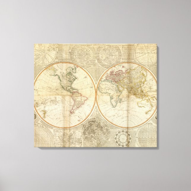 Composite World hand coloured map Canvas Print (Front)