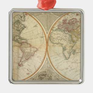Composite World hand coloured map Metal Tree Decoration