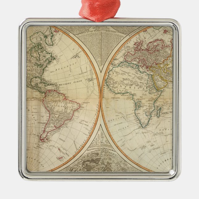 Composite World hand coloured map Metal Tree Decoration (Front)