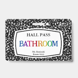 composition book bathroom hall pass for educators ID badge