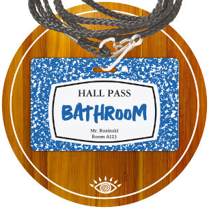 composition book bathroom hall pass for educators ID badge