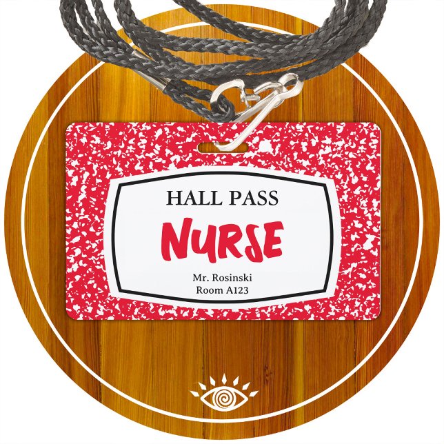 composition book nurse hall pass for educators ID badge (Creator Uploaded)