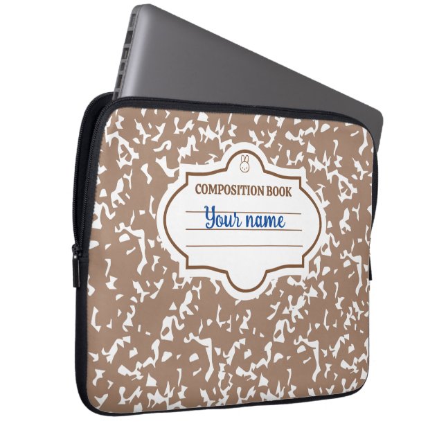 Composition notebook brown beige bunny laptop sleeve (Front Right)