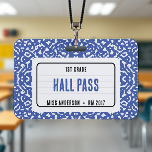 Composition Notebook Classroom Hall Pass Blue ID Badge