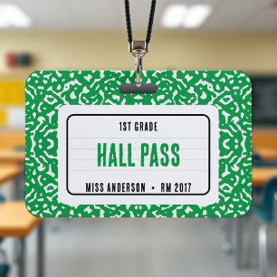Composition Notebook Classroom Hall Pass Green ID Badge