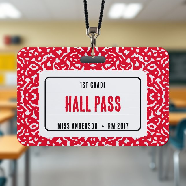 Composition Notebook Classroom Hall Pass Red ID Badge (Composition Notebook Classroom Hall Pass Red Badge
)