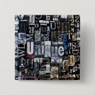 Composition of letterpress blocks 15 cm square badge