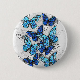 Composition of White and Blue Butterflies 6 Cm Round Badge
