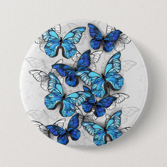 Composition of White and Blue Butterflies 7.5 Cm Round Badge (Front)