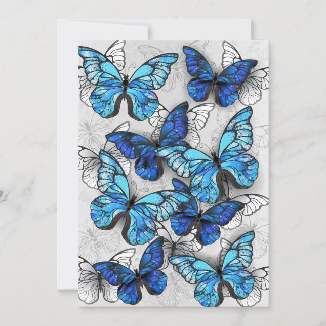 Composition of White and Blue Butterflies Announcement (Front)