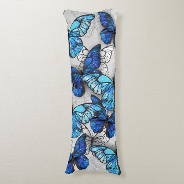 Composition of White and Blue Butterflies Body Cushion (Front Vertical)
