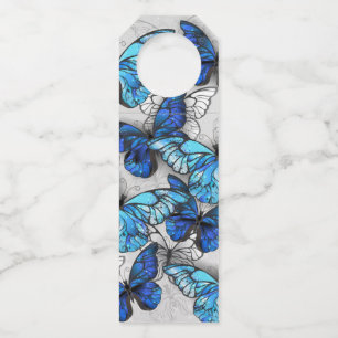 Composition of White and Blue Butterflies Bottle Tag