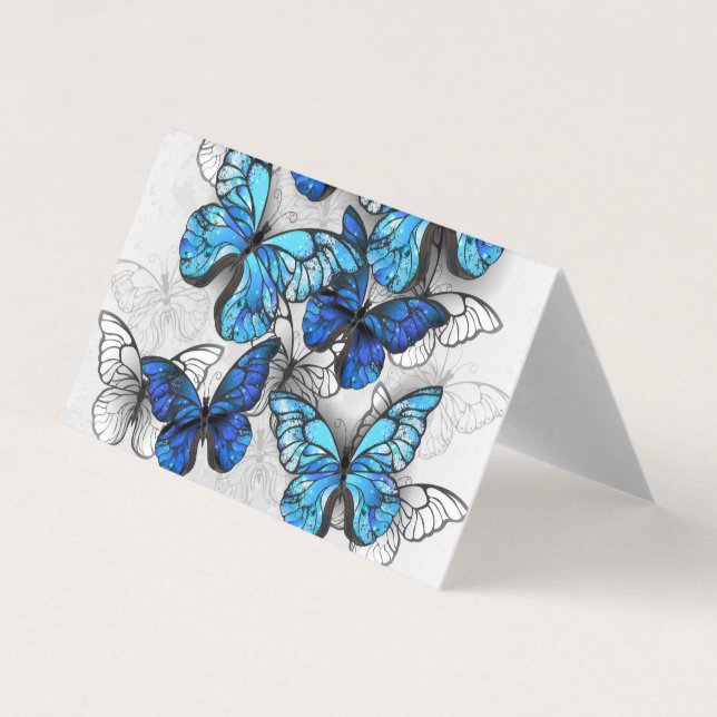 Composition of White and Blue Butterflies Business Card (Front)