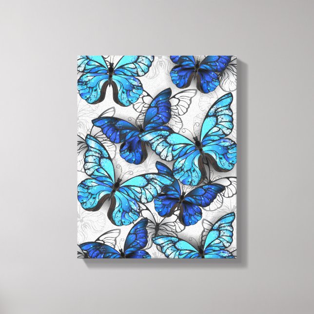 Composition of White and Blue Butterflies Canvas Print (Front)
