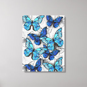 Composition of White and Blue Butterflies Canvas Print