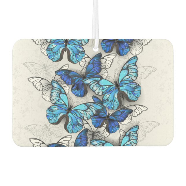 Composition of White and Blue Butterflies Car Air Freshener (Front)