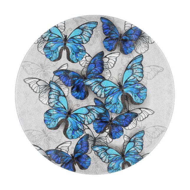 Composition of White and Blue Butterflies Cutting Board (Front)