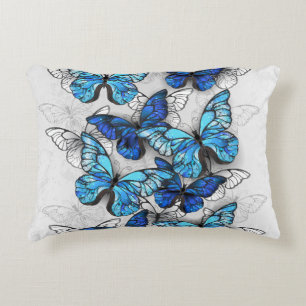 Composition of White and Blue Butterflies Decorative Cushion