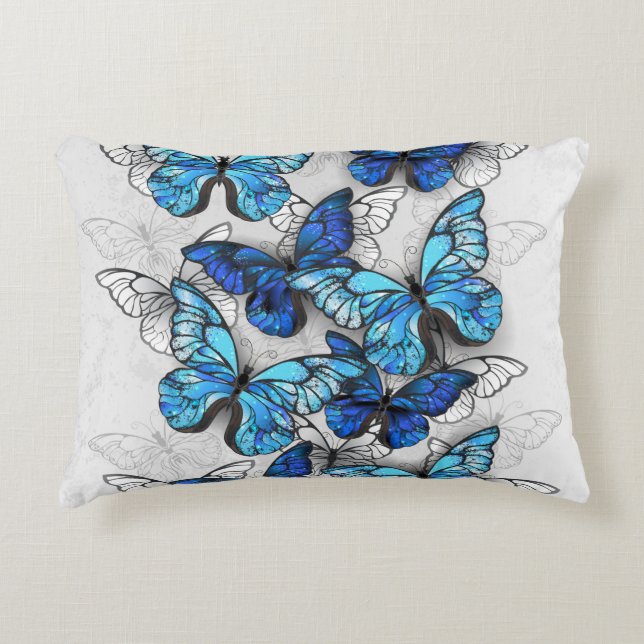 Composition of White and Blue Butterflies Decorative Cushion (Front)