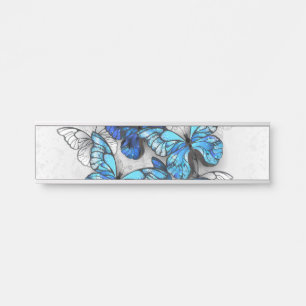 Composition of White and Blue Butterflies Door Sign