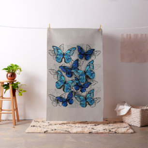 Composition of White and Blue Butterflies Fabric