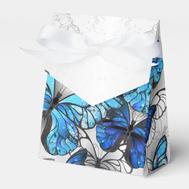 Composition of White and Blue Butterflies Favour Box (Front Side)