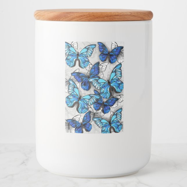 Composition of White and Blue Butterflies Food Label (Front)