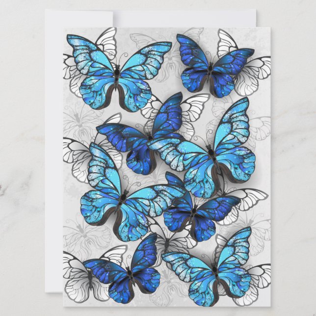 Composition of White and Blue Butterflies Holiday Card (Front)